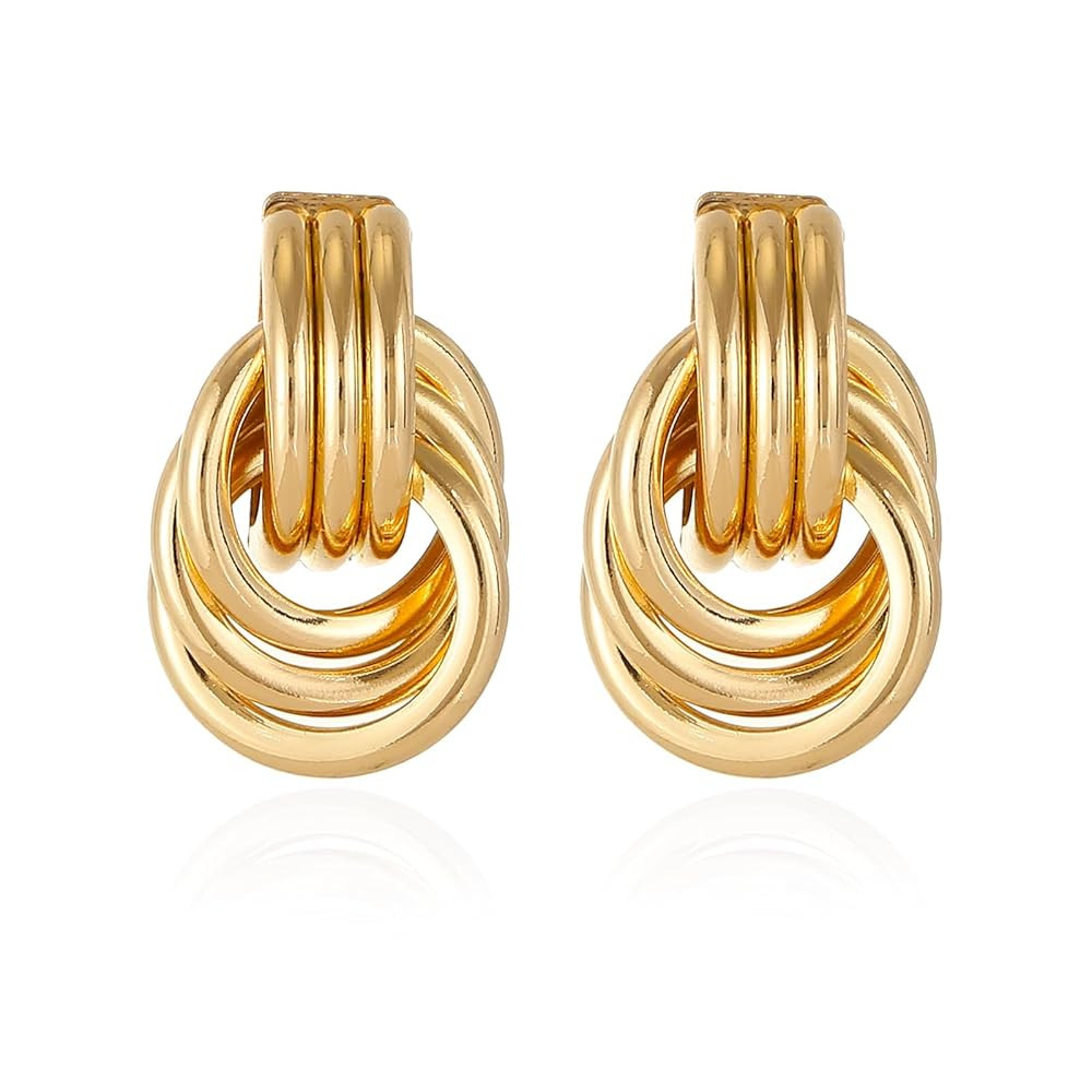 Gold/Silver Statement Geometric Earrings for Women Chunky Gold Knot Link Drop Dangle Earrings Tre... | Amazon (US)