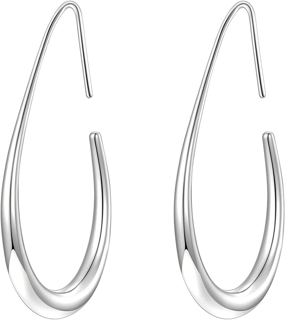 Lightweight Teardrop Hoop Earrings for Women - 14k Gold/White Gold Plated Large Oval Pull Through... | Amazon (US)