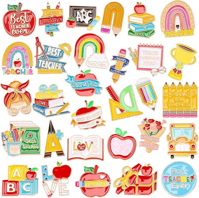 SANNIX 60Pcs Teacher Pins, Appreciation Gifts Enamel Teacher Lapel Pins Back to School Pencil Boo... | Amazon (US)