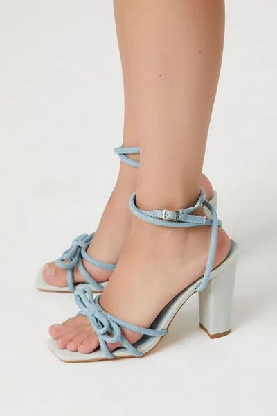 Strappy Denim Bow Block Heels | Forever 21