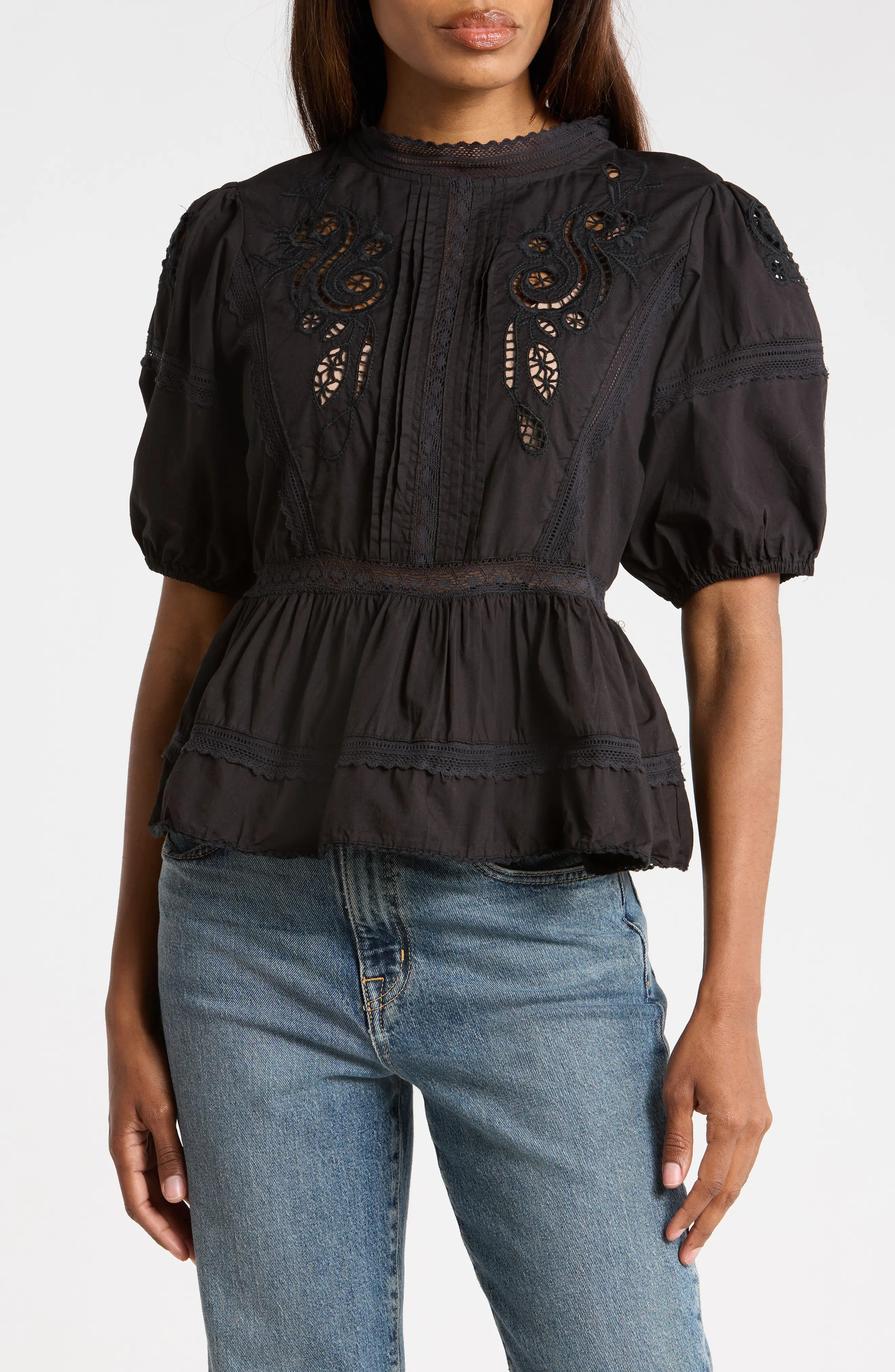 Embroidered Short Sleeve Cotton Peplum Top (Women) | Nordstromrack | Nordstrom Rack