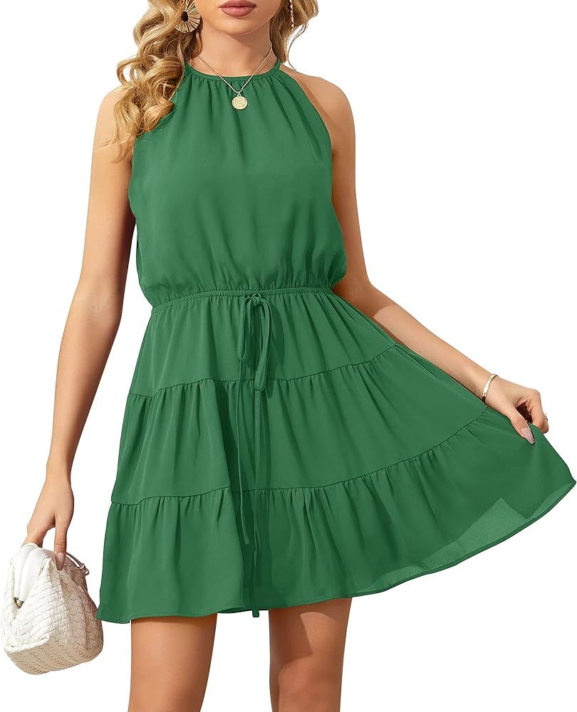Summer Dress for Women Chiffon Blouses Skirt Spaghetti Sleeveless Tops Halter Ruffle Romper Sun F... | Amazon (US)