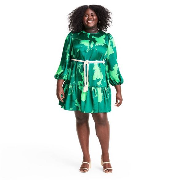 Long Sleeve Rope Belt Tiered Dress - ALEXIS for Target Green | Target