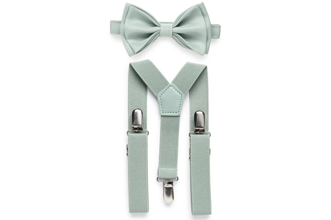Dusty Sage Green Bow Tie & Dusty Sage Green Suspenders, Wedding Outfits, Groom, Groomsmen, Weddin... | Etsy (US)