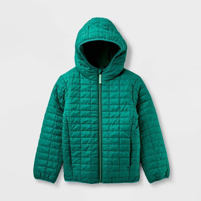 Kids' Hooded Puffer Jacket - Cat & Jack™ Dark Green M | Target