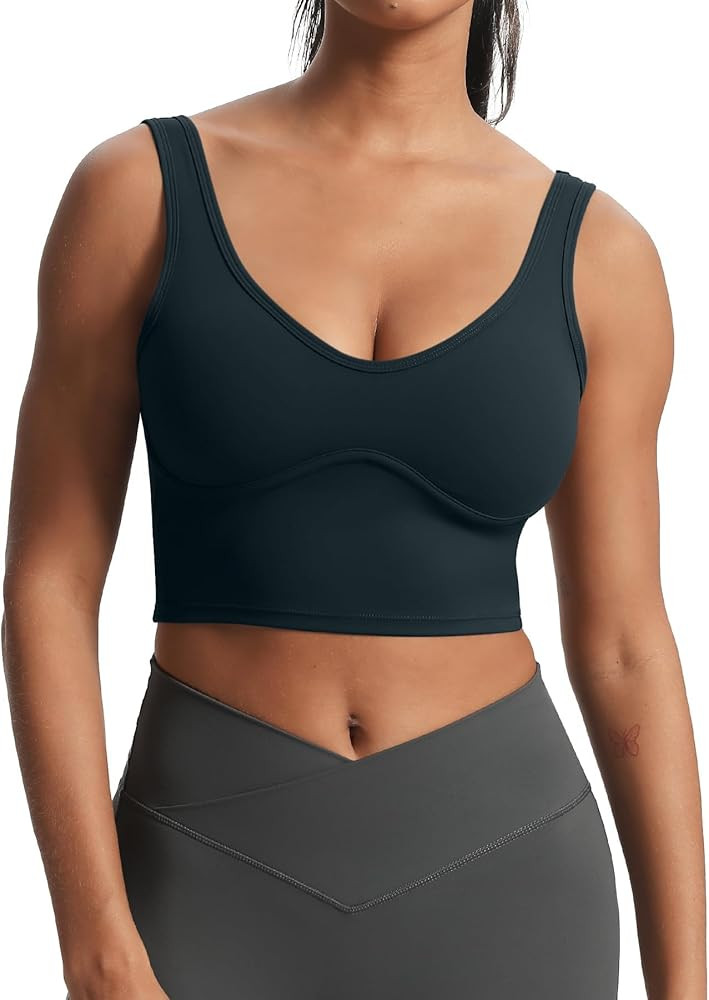 Aoxjox Women's Workout Brooke Tank Crop Curve Longline Fitness Sports Bras Training Gym Bra Yoga | Amazon (US)
