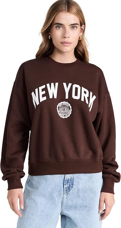 Good American Women's Brushed Fleece Graphic Crew Sweatshirt New York | Amazon (US)
