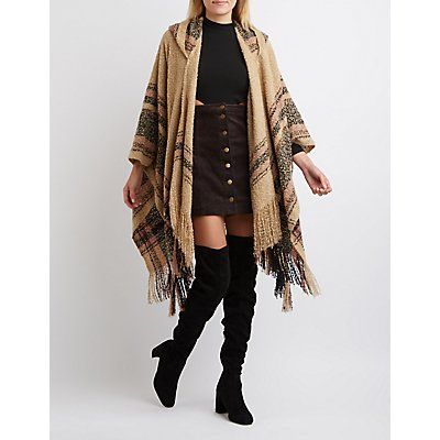 Nubby Hooded Poncho Cardigan | Charlotte Russe