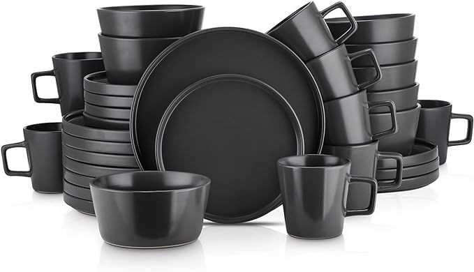 Amazon.com | Stone Lain Coupe Dinnerware Set, Service For 8, Black Matte, 32 Piece: Dinnerware Se... | Amazon (US)