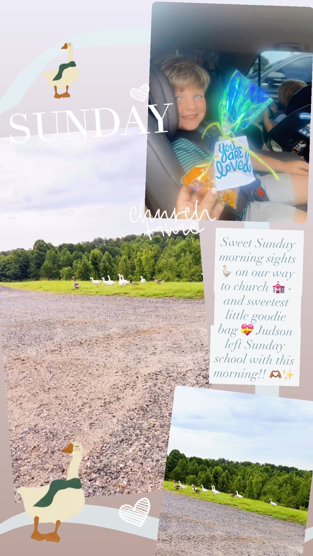 Sweet Sunday morning sights 🪿 on our way to church 💒 - and sweetest little goodie bag 💝 Judson left Sunday school with this morning!! 🫶🏽✨