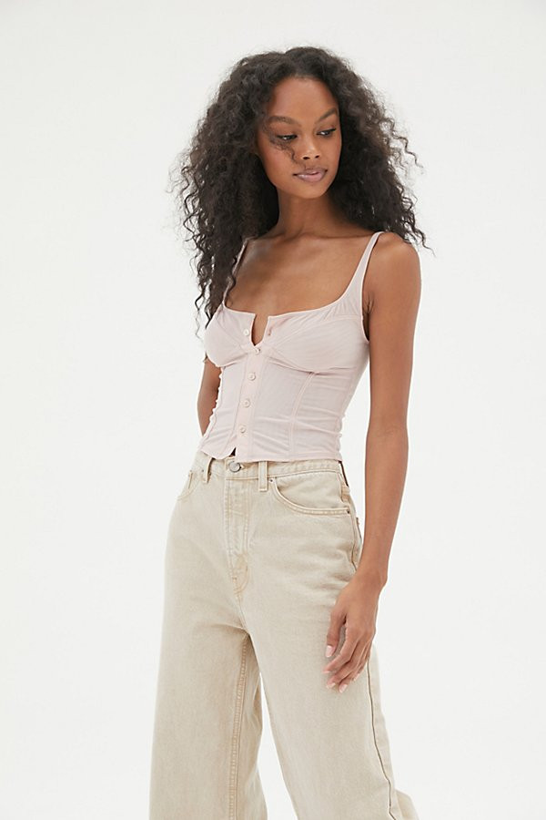 Out From Under Seamed Mesh Button Front Top | Urban Outfitters (US and RoW)