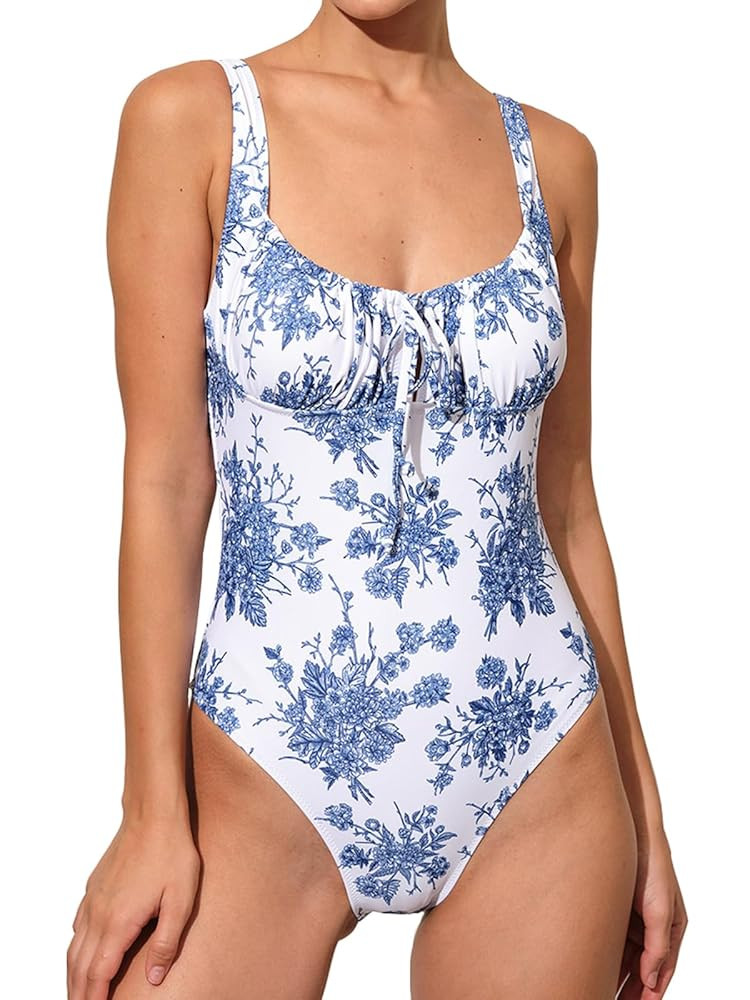 Women’s Tie Floral Sexy One-Piece Tankini Bathing Suits Slimming Swimsuit | Amazon (US)