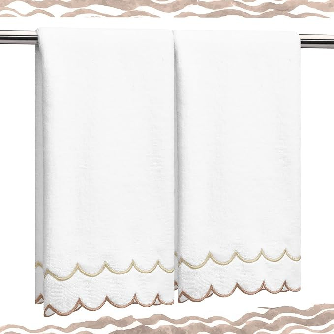 2 Pcs Scalloped Hand Towels 100% Cotton Hand Towels for Bathroom 15.75 x 27.56 Inch 600 GSM Cute ... | Amazon (US)