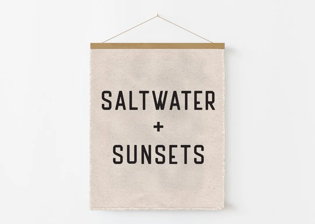 Beach Wall Art, Saltwater and Sunsets Canvas Poster Hanging, Surf Tapestry Flag, Coastal Wall Dec... | Etsy (Global)