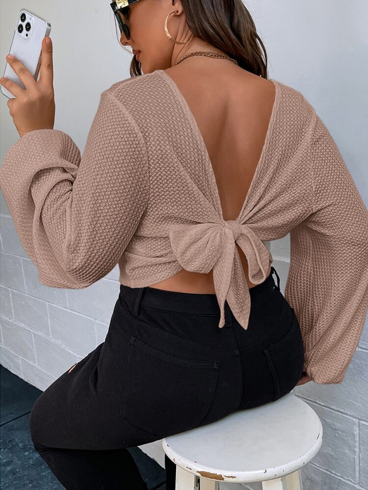 SHEIN VCAY Plus Tie Back Waffle Knit Tee | SHEIN