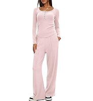 Darong Womens 2 Piece Matching Lounge Sets 2026 Long Sleeve Henley Shirts Wide Leg Pants Airport ... | Amazon (US)