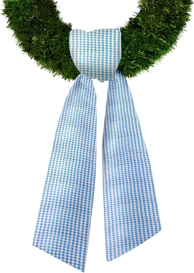 Wreath Sash, Blue White Seersucker, Buffalo Plaid, Multiple Occasions, Polyester, Blue | Amazon (US)