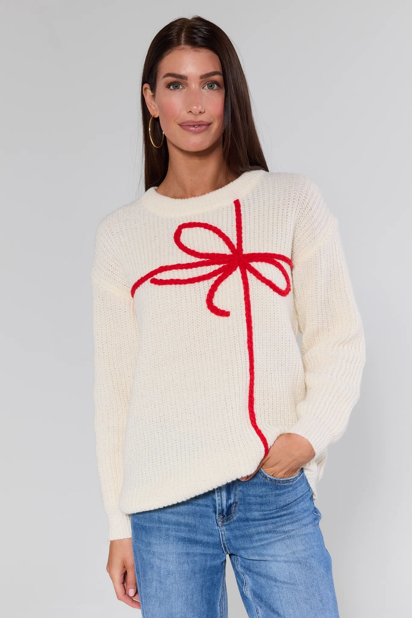 Peyton Ivory Knit Bow Sweater | Avara