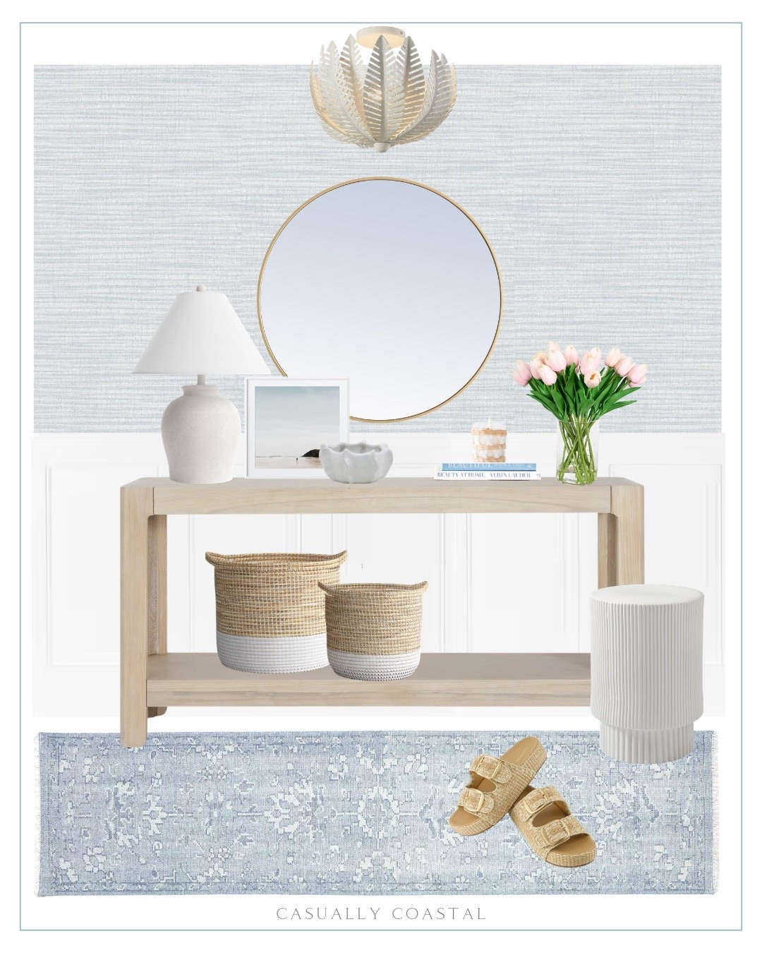 Spring Entryway

Coastal entryway, spring home decor, coastal home, coastal decor, coastal rug, entryway rug, spring flowers, coastal lamp, coastal mirror, coastal wallpaper, coastal baskets, Serena & lily hand knotted rug, blue and white rug, runner rug, modern farmhouse console table, entryway console table, seagrass two toned storage baskets, fluted ceramic side table, coastal side table, coastal ceiling mount, ceramic table lamp, white lamp, pottery barn mirror, brass round mirror, Etsy wall art, coastal wall art, framed beach photography print, coastal candle, seagrass candle, ceramic bowl vase, spring tulips, pink tulips, wayfair wallpaper, coastal wallpaper, blue wallpaper, coastal books, decor books, spring sandals 

#LTKHome #LTKSaleAlert