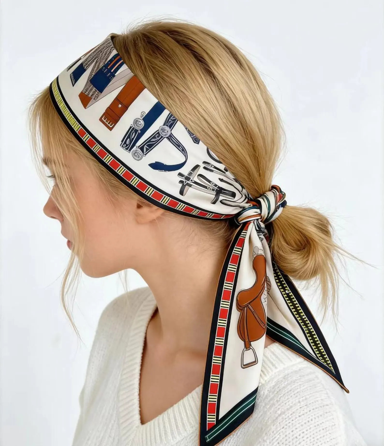 Elegant French Silk Scarf – Ivory & Brown Double-Sided Mulberry Silk Square, Luxury Gift | Etsy (US)