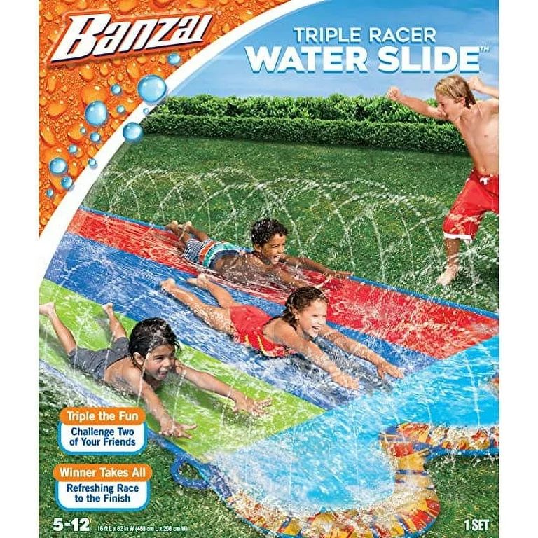 Banzai Kids Triple Racer Inflatable Water Slide, 16 ft x 82 in, Outdoor Splash Toy | Walmart (US)