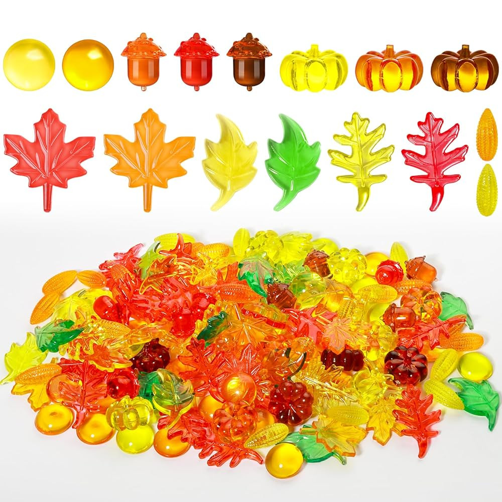 Draupnir Fall vase Filler,162 Pcs Sensory bin Filler Acrylic Pumpkin Leaves Acorn Gems Corn Fall ... | Amazon (US)