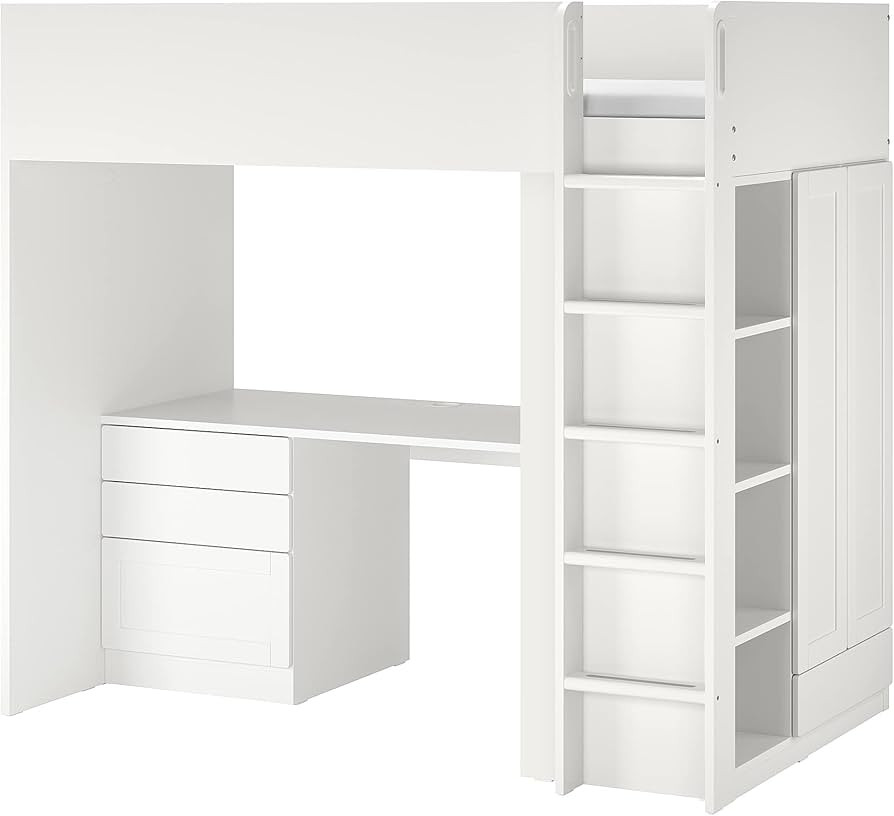 Ikea SMÅSTAD loft bed, 90x200 cm, white with frame/with desk with 4 drawers | Amazon (UK)