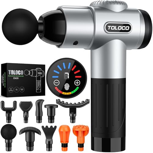 TOLOCO Massage Gun, Muscle Massage Gun Deep Tissue for Athletes with 10 Massage Heads, Electric Percussion Massager for Any Pain Relief, Valentines Day Gifts for Him Her, Silver | Amazon (US)