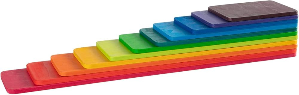 Wooden Rainbow Rectangle Stacker Toys, Rainbow Building Blocks Board Set for Kids, 11Pcs Rectangl... | Amazon (US)