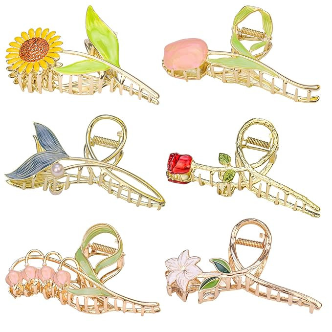 6 Pcs Flower Metal Hair Claw Clips Large Tulip Hair Claw Nonslip Hair Barrettes Strong Hold Hair ... | Amazon (US)
