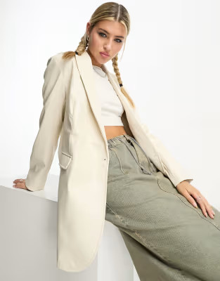 JJXX faux leather blazer in cream | ASOS (Global)