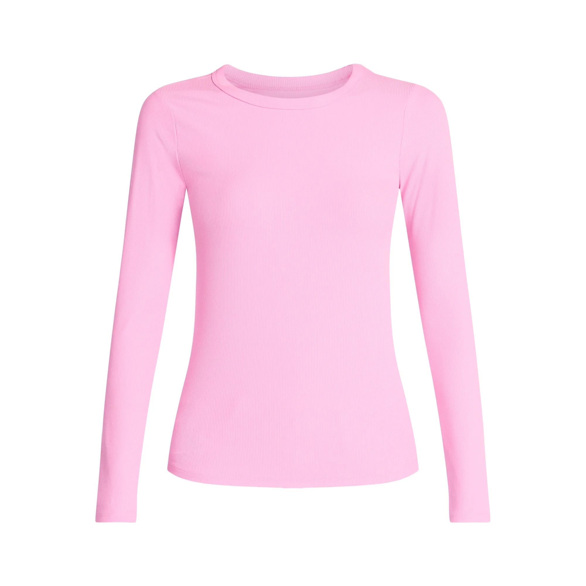 No Boundaries Crew Ribbed Tee with Long Sleeves, Women's XXS-XXL | Walmart (US)