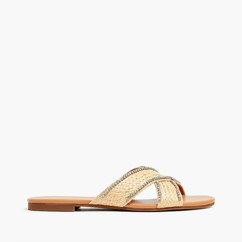 Raffia crisscross slide sandals with rhinestone lining | J.Crew Factory