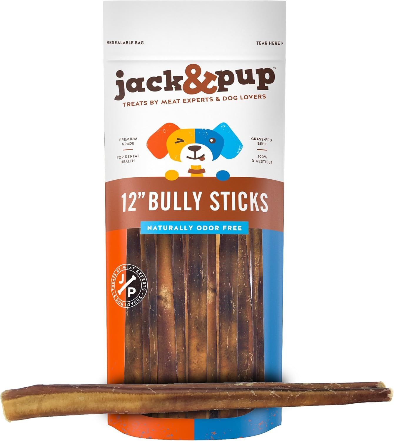 Jack&Pup 12-Inch Premium Grade Odor Free Bully Sticks Dog Treats [Thick-Size] - 12" All Natural G... | Amazon (US)