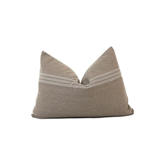 Grain Sack Stripe Pillow Cover | Brown Stripe Lumbar Pillow | 14x20 brown Throw pillow, Decorativ... | Etsy (US)