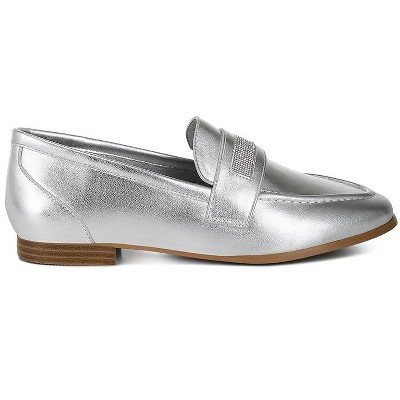 Rag & Co Womens Eden Ode Rhinestone Strap Metallic Loafers 8 | Target