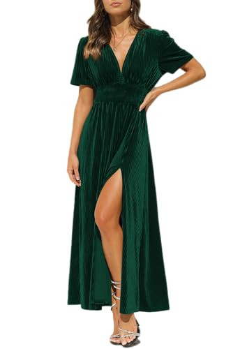 Maxigerui Women's Velvet Maxi Dress Formal Dresses for Wedding Guest Dress Dark Green XL | Amazon (US)