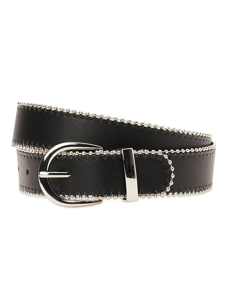 Madden NYC Women's PU Belt with Ball Chain Edge, Black | Walmart (US)