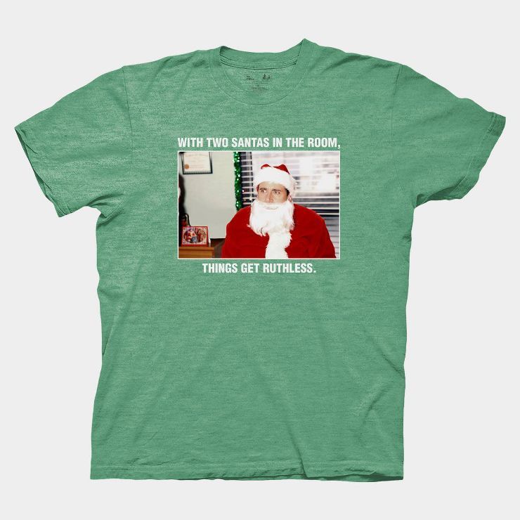 Men's The Office Two Santa's Short Sleeve Graphic T-Shirt - Green | Target
