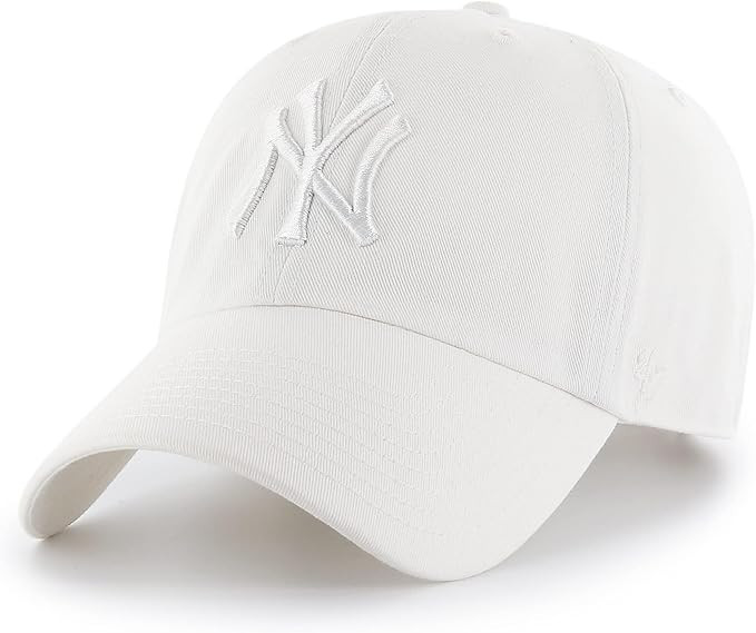 47 Brand MLB White White Primary Logo Clean Up Adjustable Baseball Cap Hat, Adult One Size Fits A... | Amazon (US)