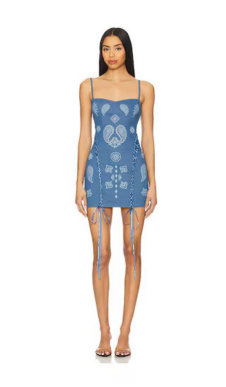 x REVOLVE Lace Up Denim Mini Dress in Blue | Revolve Clothing (Global)