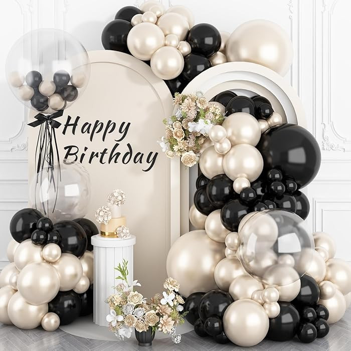 Pearl Sand White and Black Balloon Arch Kit, Double Stuffed White Sand Black Balloons Garland 18/... | Amazon (US)