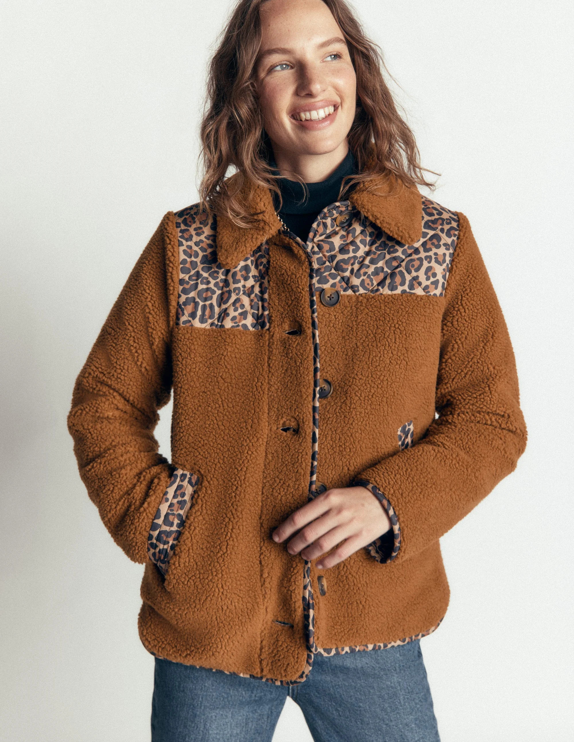 Reversible Borg Mix Coat-Leopard | Boden UK