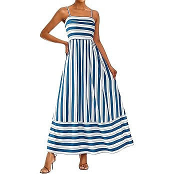 PRETTYGARDEN Women Summer Maxi Dresses 2026 Spaghetti Strap Boho Floral Striped Wedding Guest Bea... | Amazon (US)