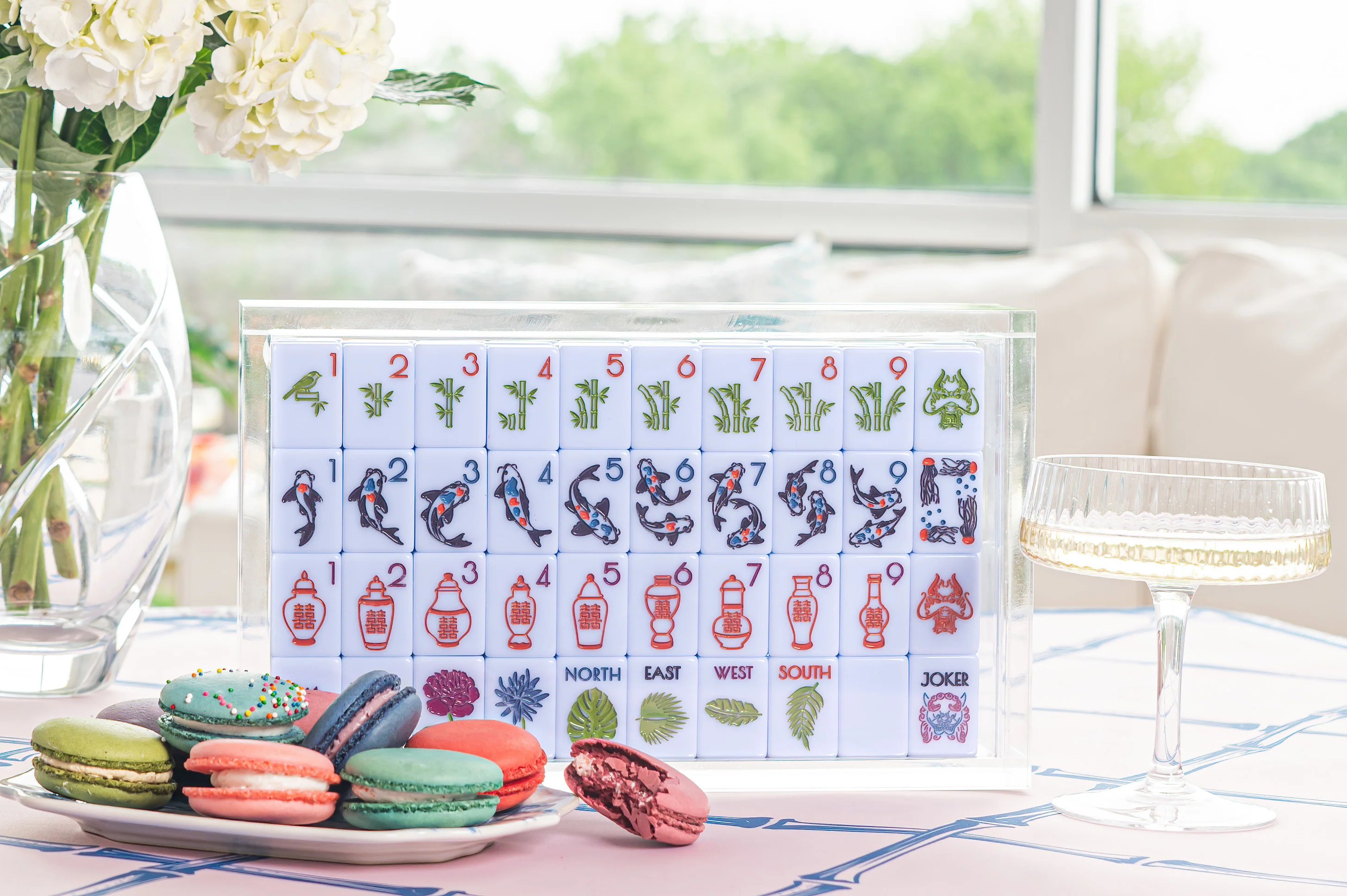 Mahjong Game Mat | Bamboo Trellis in Petal Pink by Southern Sparrow | Southern Sparrow