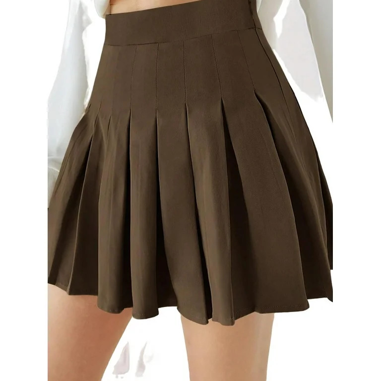 Casual Plain Pleated Brown Women Skirts | Walmart (US)
