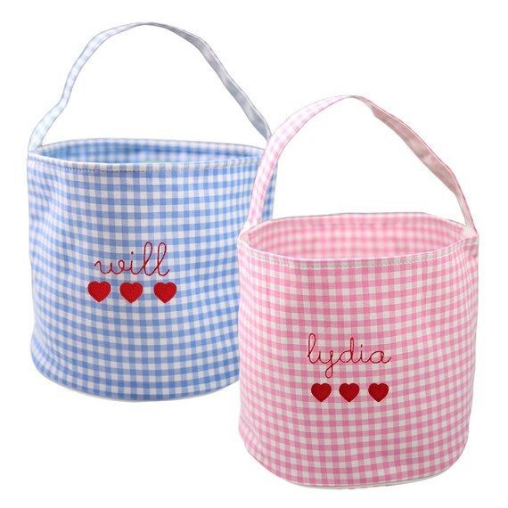 Pink Gingham Valentine's Day Bucket Blue Gingham | Etsy | Etsy (US)