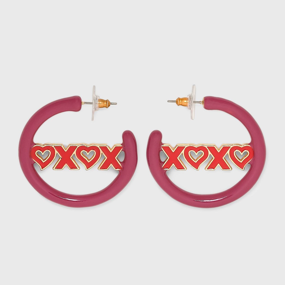 SUGARFIX by BaubleBar "Hugs and Kisses" Hoop Statement Earrings - Dark Pink | Target