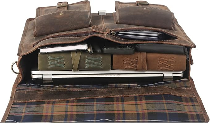 Leather briefcase 18 inch laptop messenger bag for men and women best satchel office bag | Amazon (US)