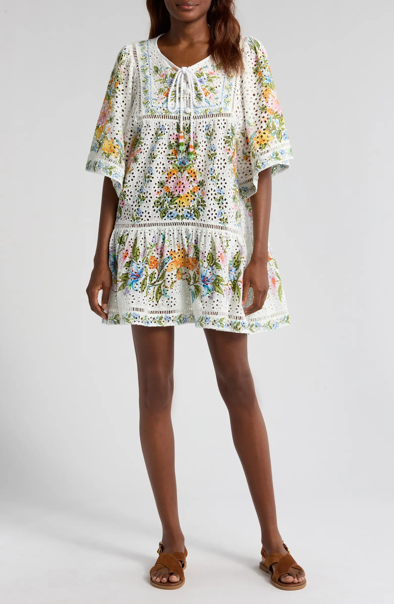 FARM Rio Sweet Bloom Bouquet Cotton Eyelet Cover-Up Minidress | Nordstrom | Nordstrom